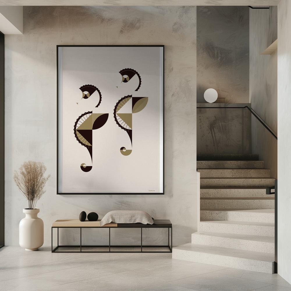 Golden Animals - Seahorses (white Poster