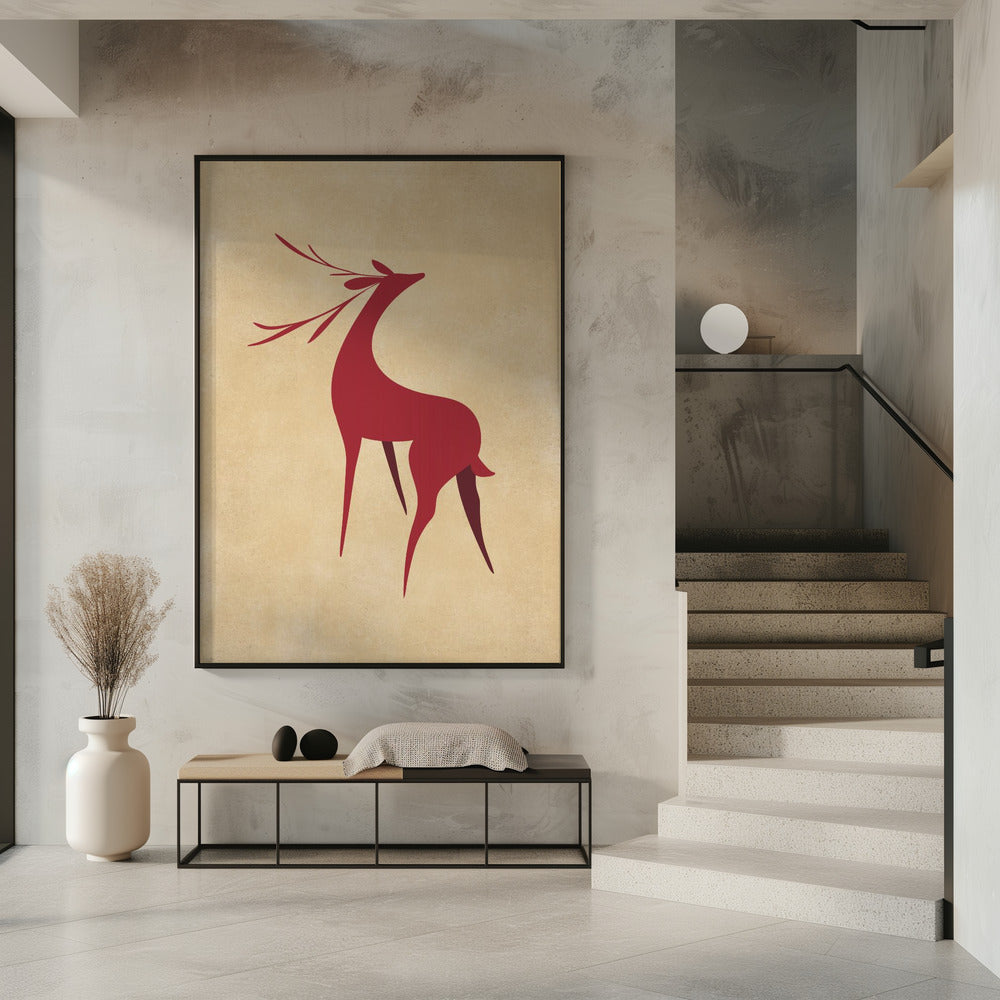 Stylized retro deer red/tan Poster