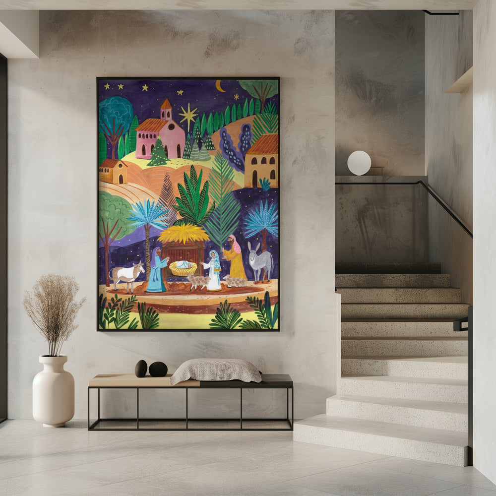 Nativity Scene starry night Poster