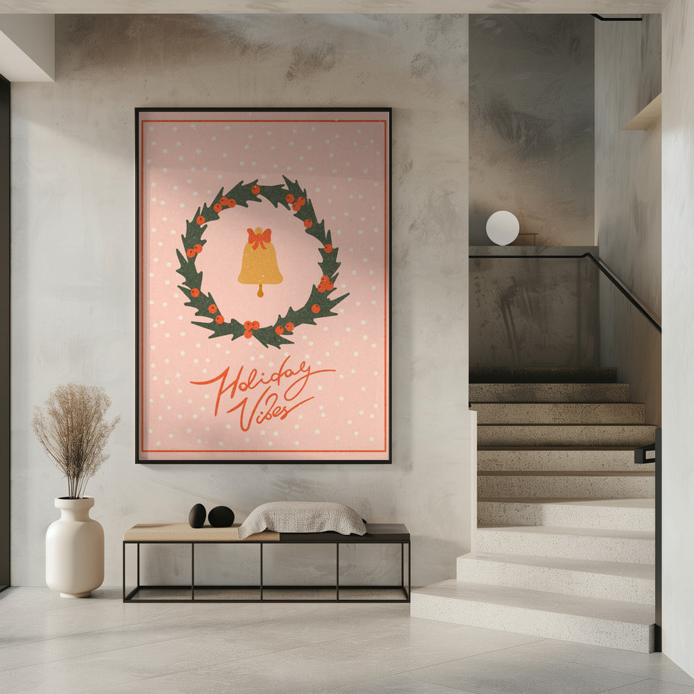 Christmas wreath with bell and bow Poster