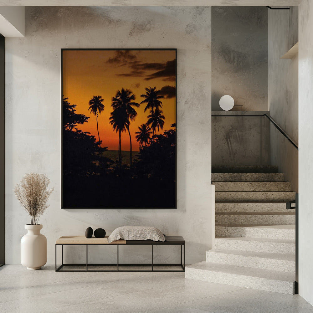 Squiggly Palm Sunset Poster