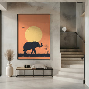 Elephant On the Savannah Poster