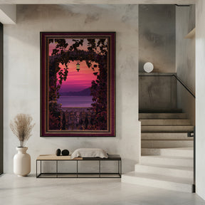 Sunset view with ornate &amp; gold burgundy frame Poster