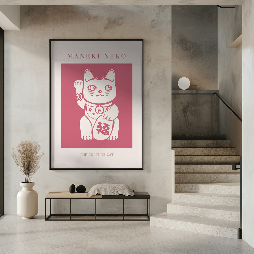 Maneki-neko Cat Pink Poster