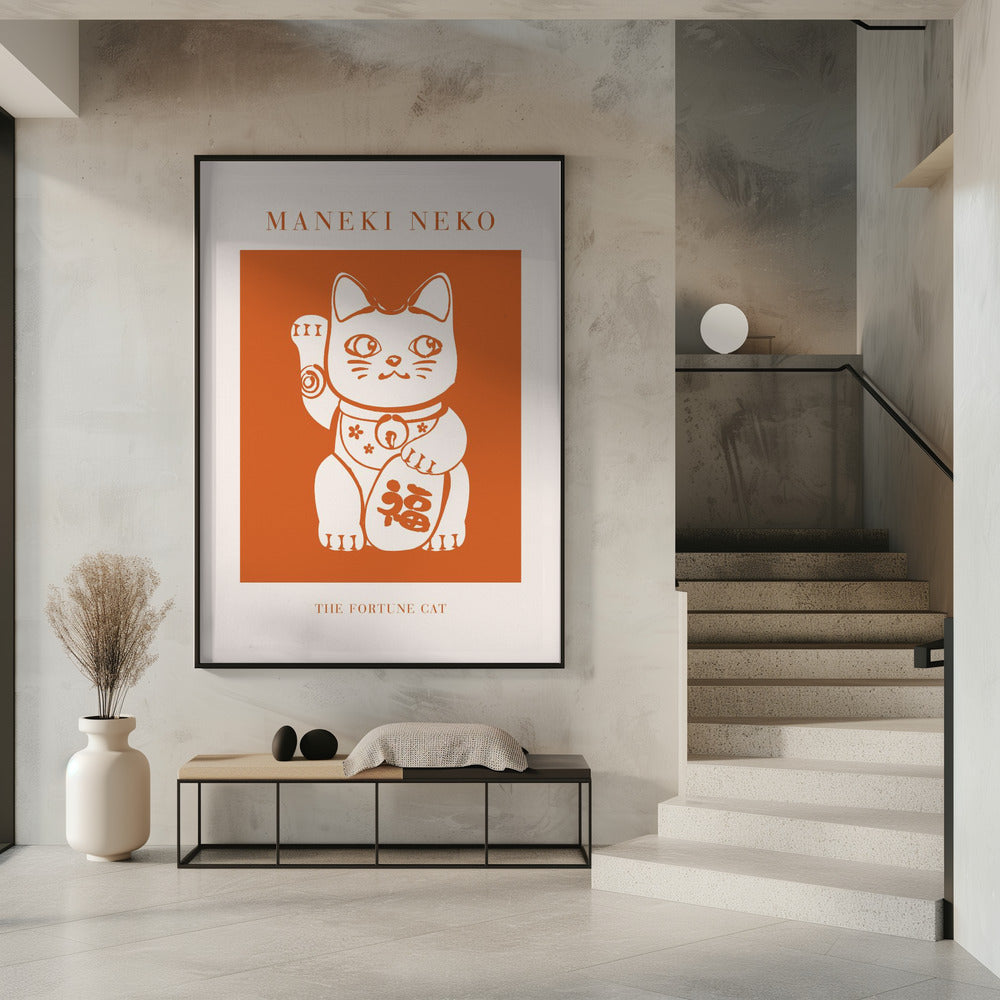 Maneki-neko Cat Orange Poster