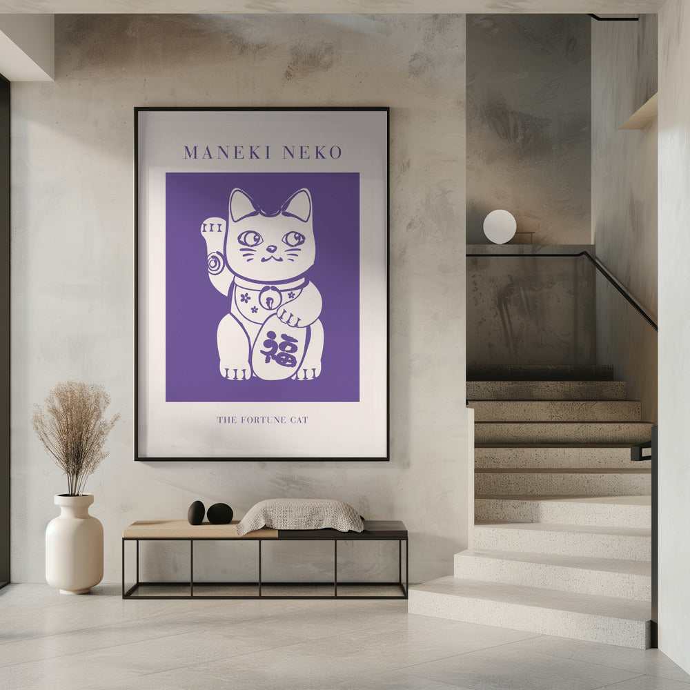 Maneki-neko Cat Purple Poster