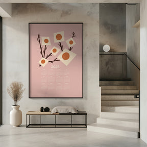 Sunburst Blossoms Pink 2025 Mid Century Calendar Poster