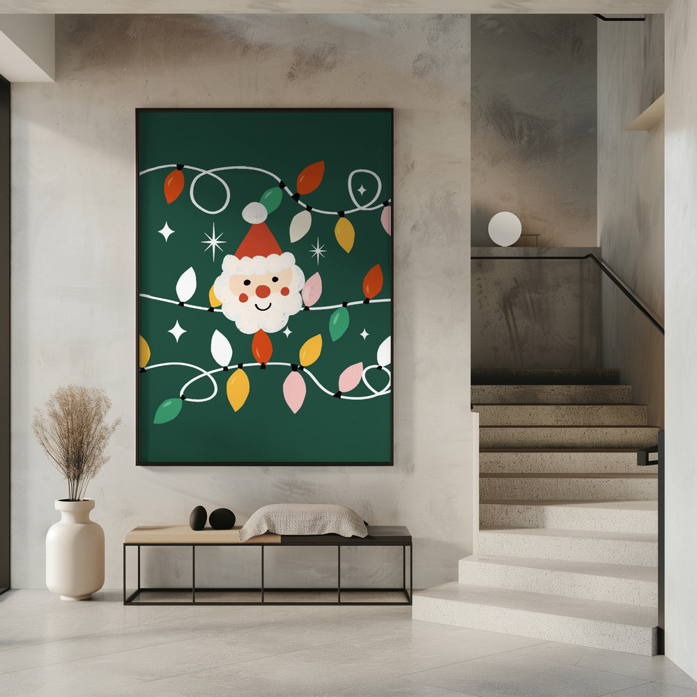 Holiday Christmas Santa Workshop Minimal Retro Green Poster