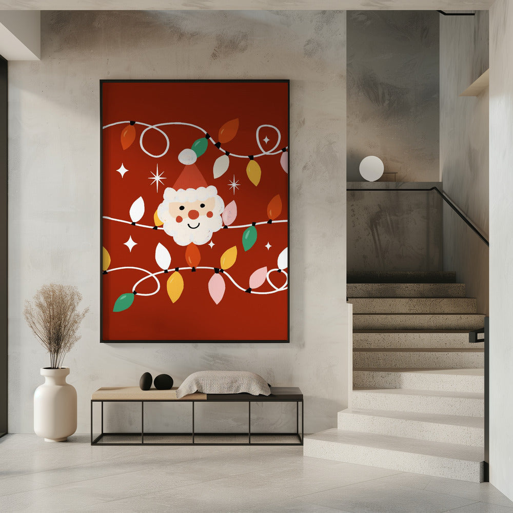 Holiday Christmas Santa Workshop Minimal Retro Red Poster