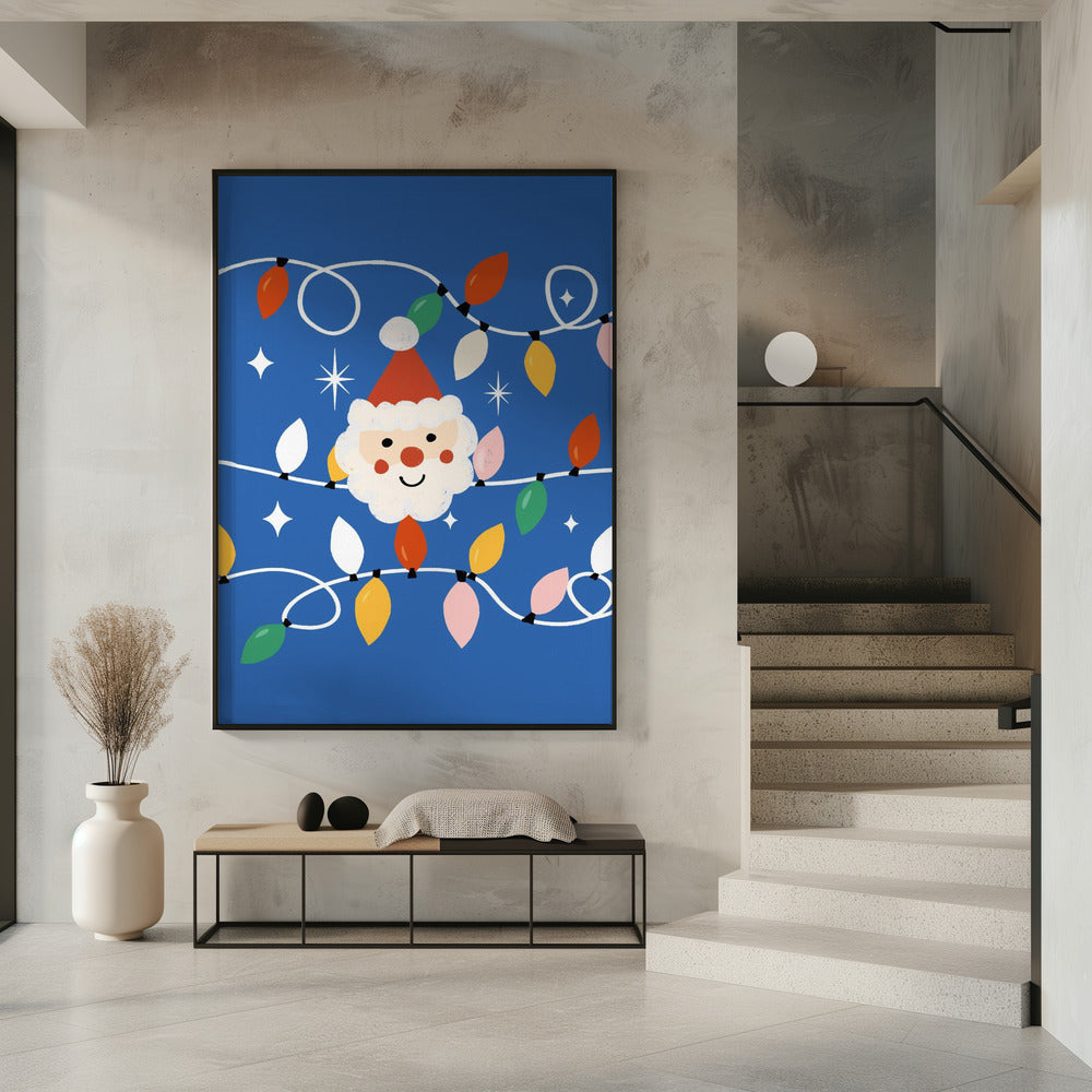 Holiday Christmas Santa Workshop Minimal Retro Blue Poster