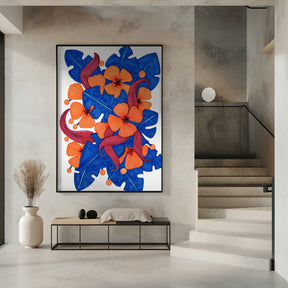 Hawaiian Orange and Blue Florals Poster