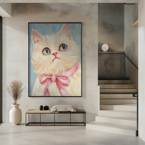 Pink Bow White Cat Poster