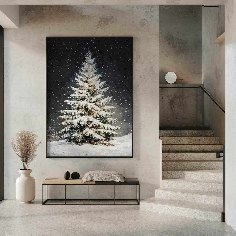 Snowfall Christmas Tree Poster