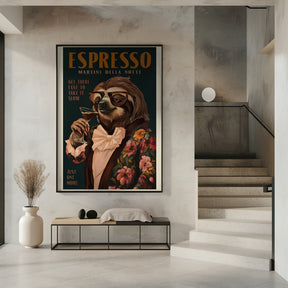 Art Deco Espresso Martini Drinking Sloth Poster