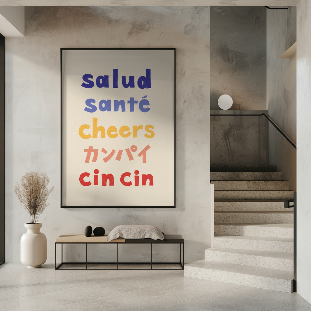 Cheers Typography - Salud Santé Cheers Kanpai Cin cin Poster