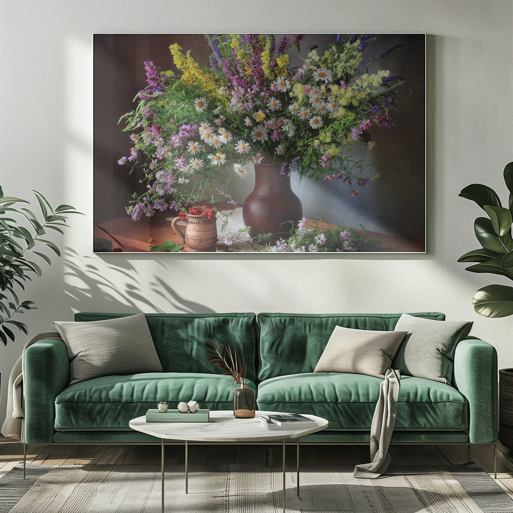 Still life with wildflowers and berries Poster