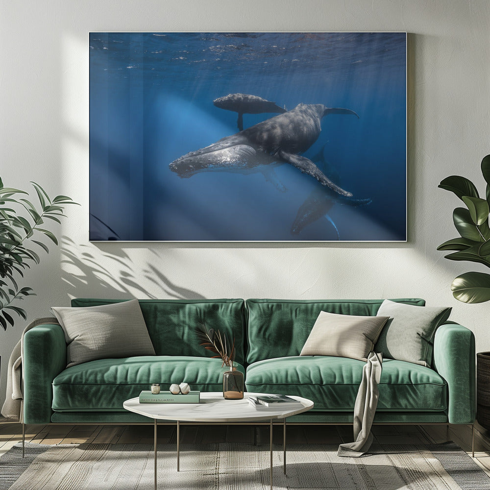 Humpback whale family Poster