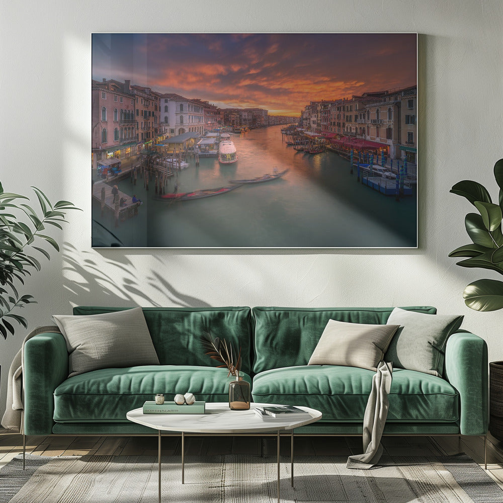 Grand Canal at sunset , view from the Rialto bridge , Venice . Poster