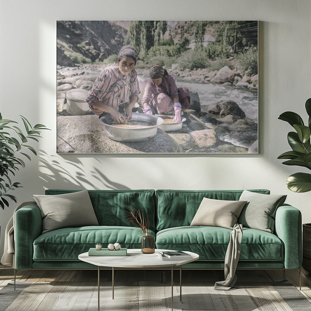 Tajik women are washing grain Poster