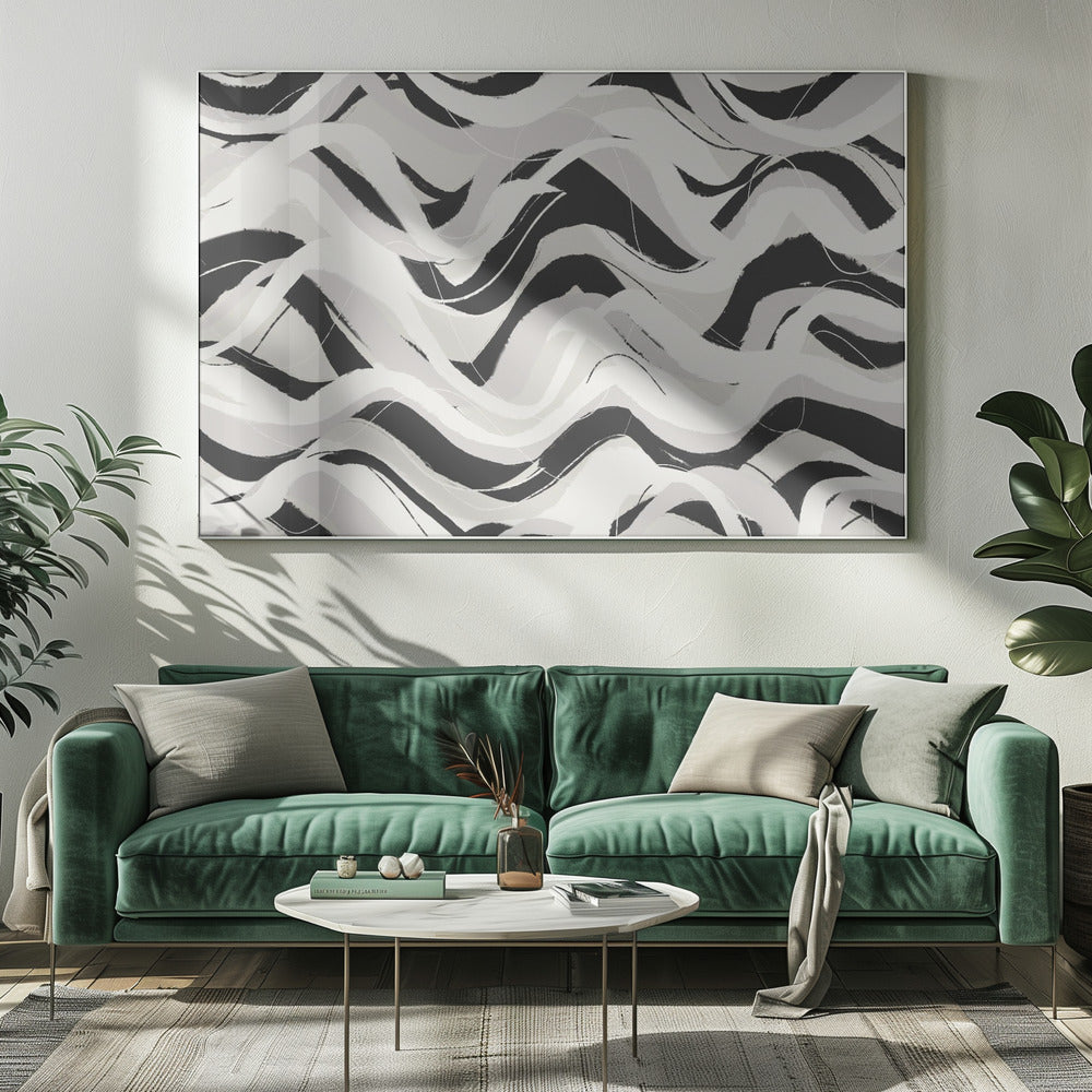 White Black Waves Pattern Square Poster