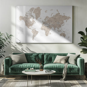 Detailed world map with cities, Abey Poster