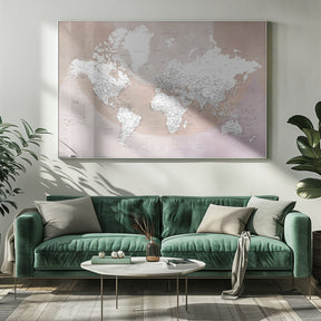 Detailed world map with cities Qawi Poster