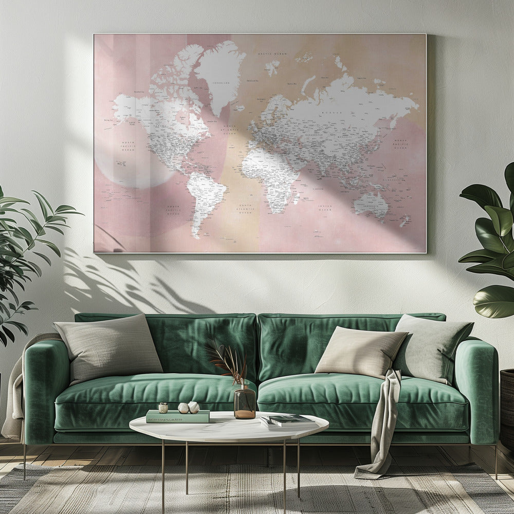 Detailed world map with cities Mizn Poster