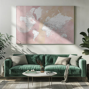 Detailed world map with cities Mizn Poster