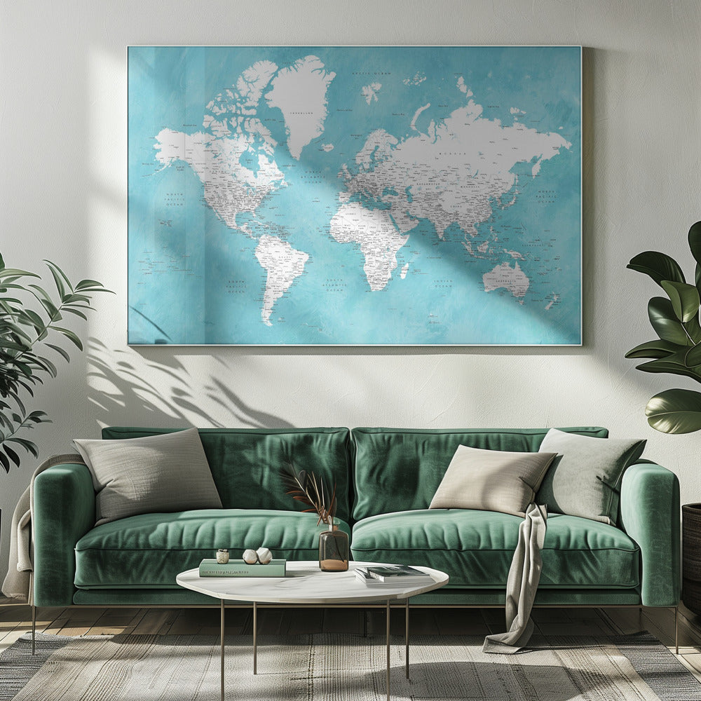 Detailed world map with cities Idrak Poster