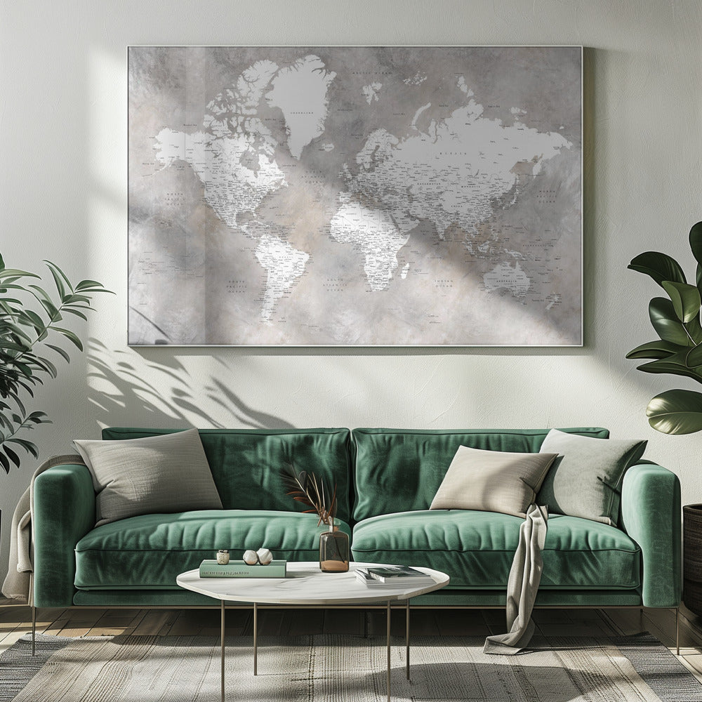 Detailed world map with cities Vali Poster