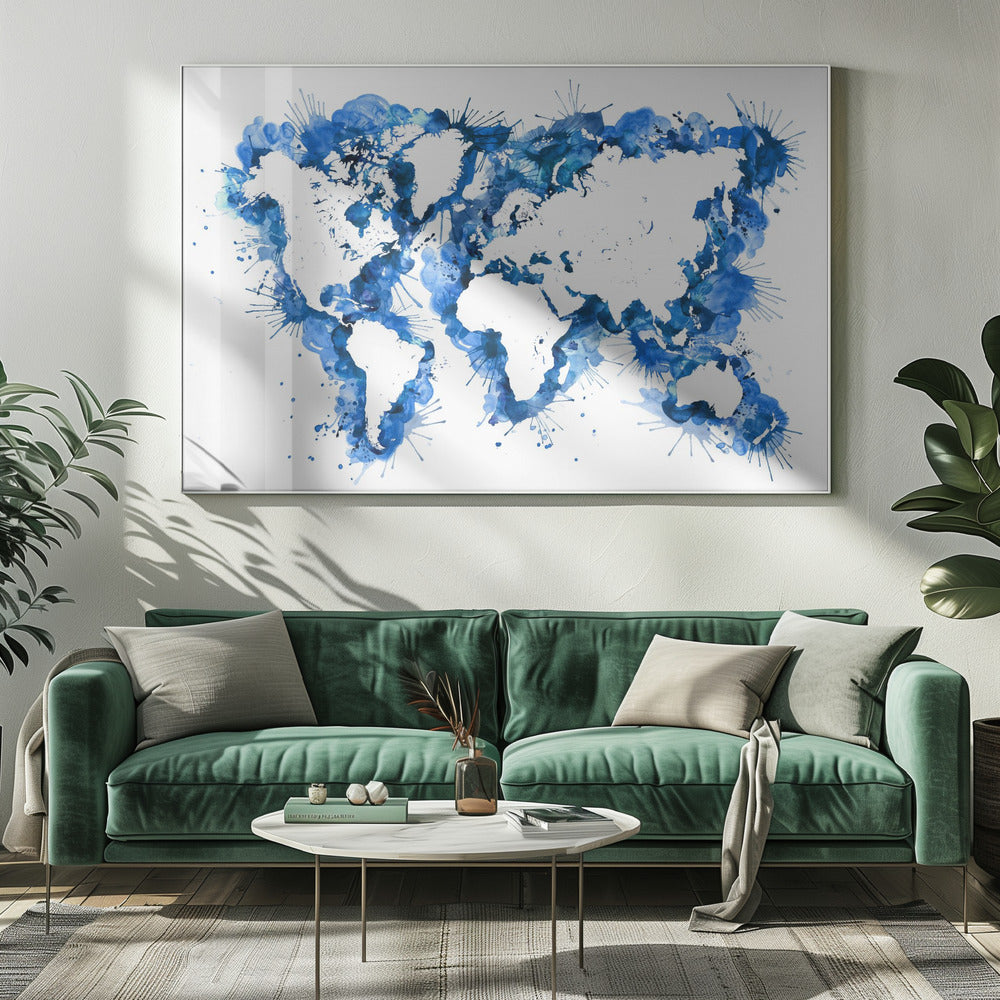 Blue strokes world map Poster