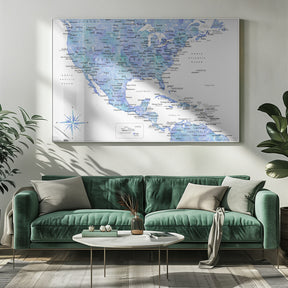 Blue map of USA and the Caribbean sea Poster