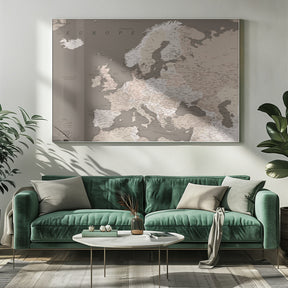 Earth tones detailed map of Europe Poster