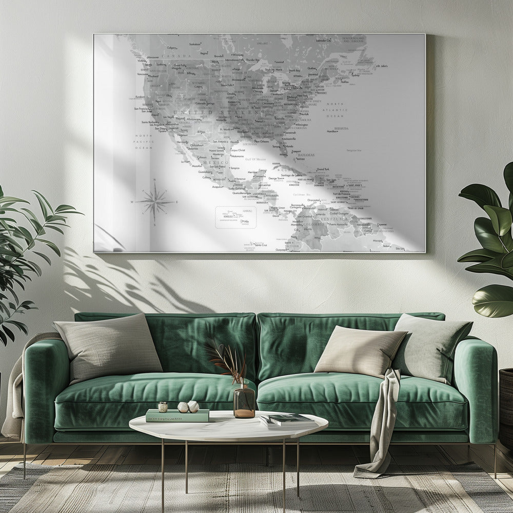 Gray map of USA and the Caribbean sea Poster