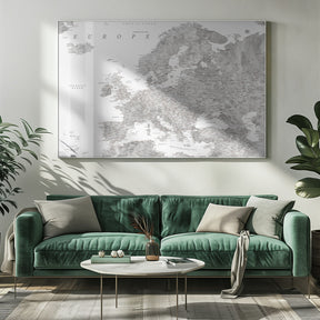 Gray watercolor Europe map Poster