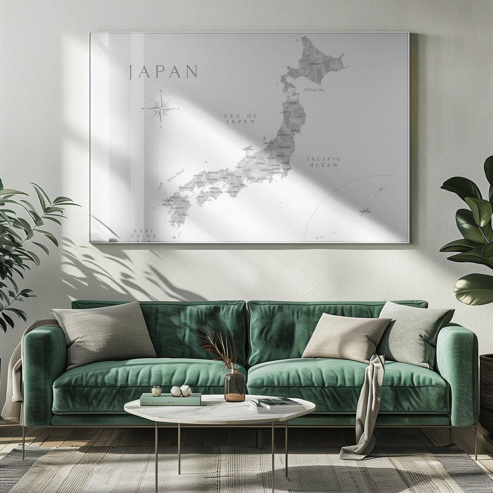 Gray watercorlor map of Japan Poster