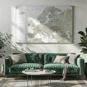 Green detailed map of Europe Poster