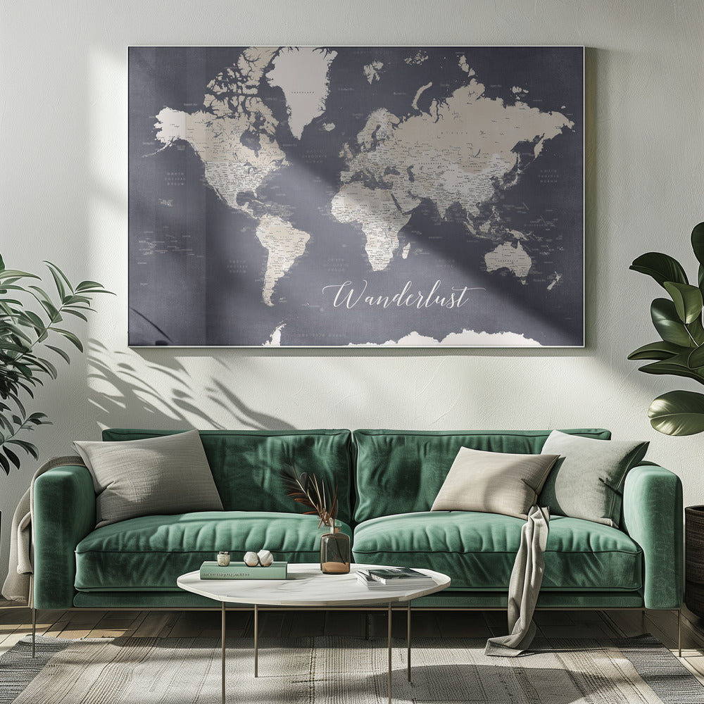 Wanderlust world map Glyn Poster