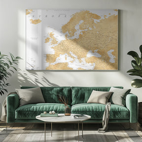 Golden detailed map of Europe Poster