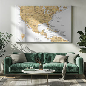 Golden map of USA and Mexico Poster