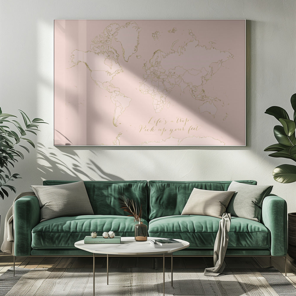 Inspirational pink and gold world map Poster