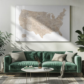 Taupe watercolor US map Poster