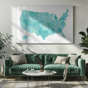 Aquamarine watercolor US map Poster