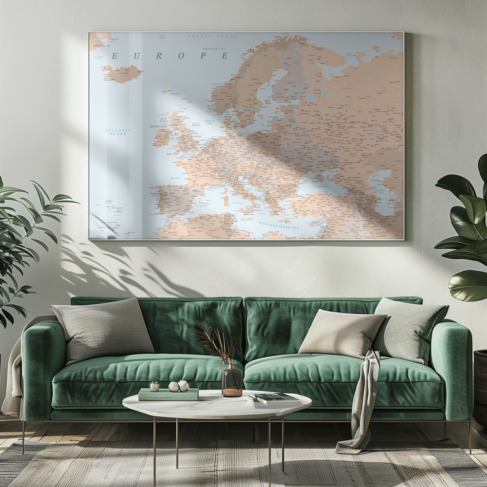 Neutral detailed map of Europe Poster