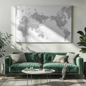 Pacific centered world map in gray watercolor Poster