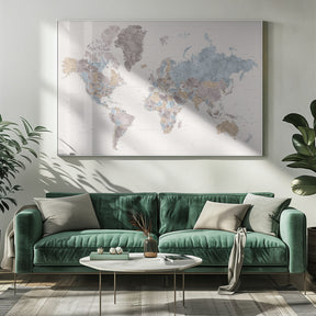 Mahler highly detailed world map with cities Poster