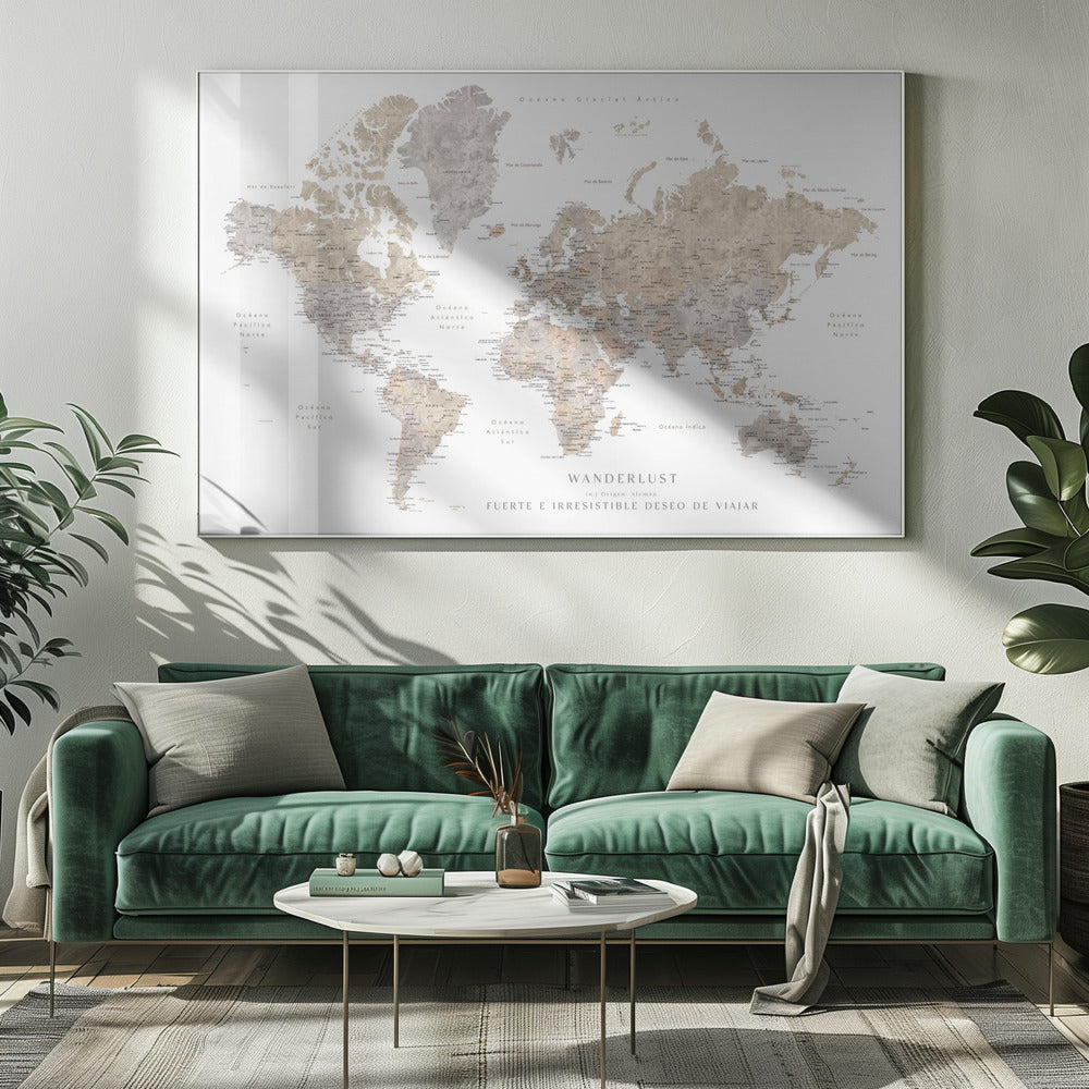 Wanderlust world map in spanish Poster