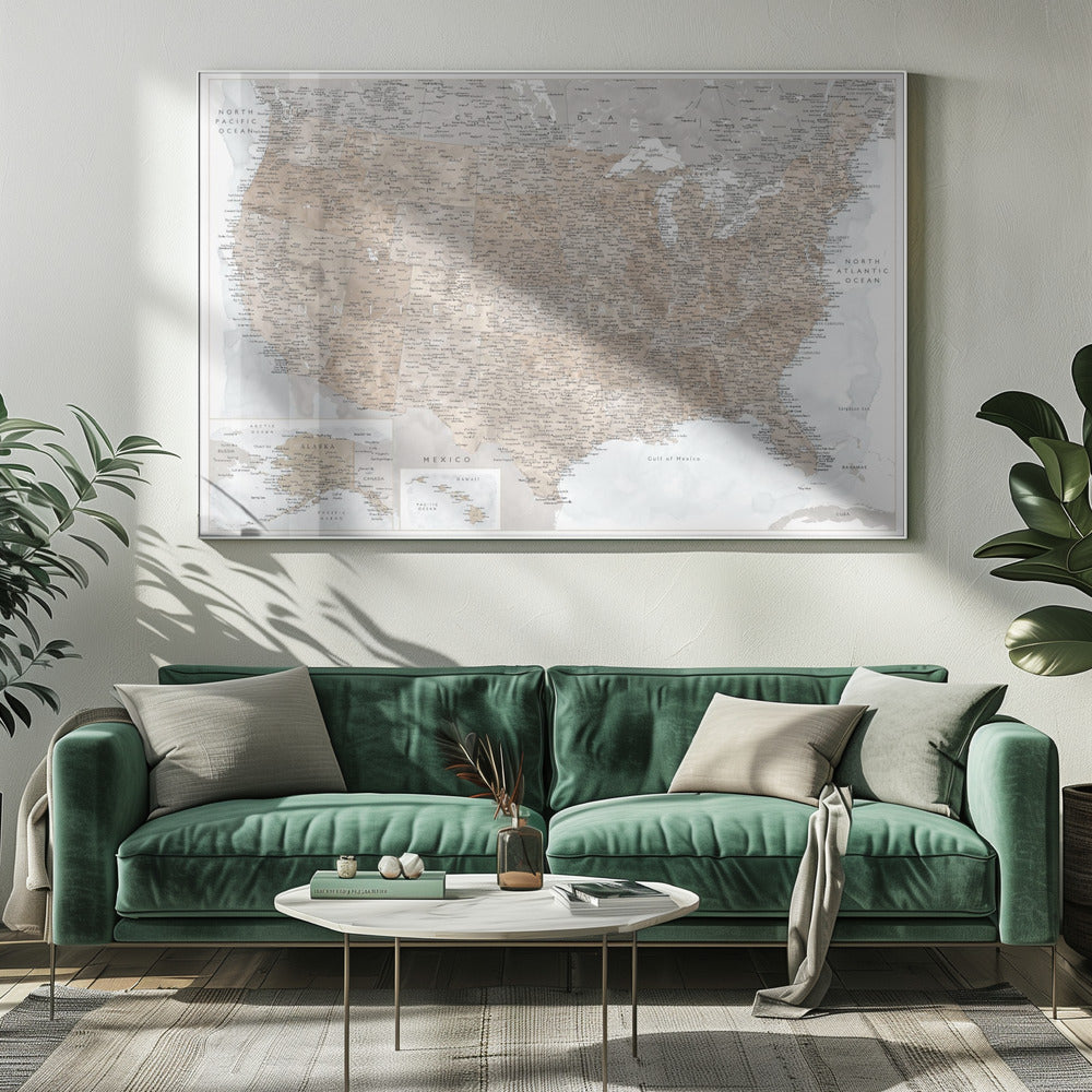 Highly detailed map of the United States, Calista Poster