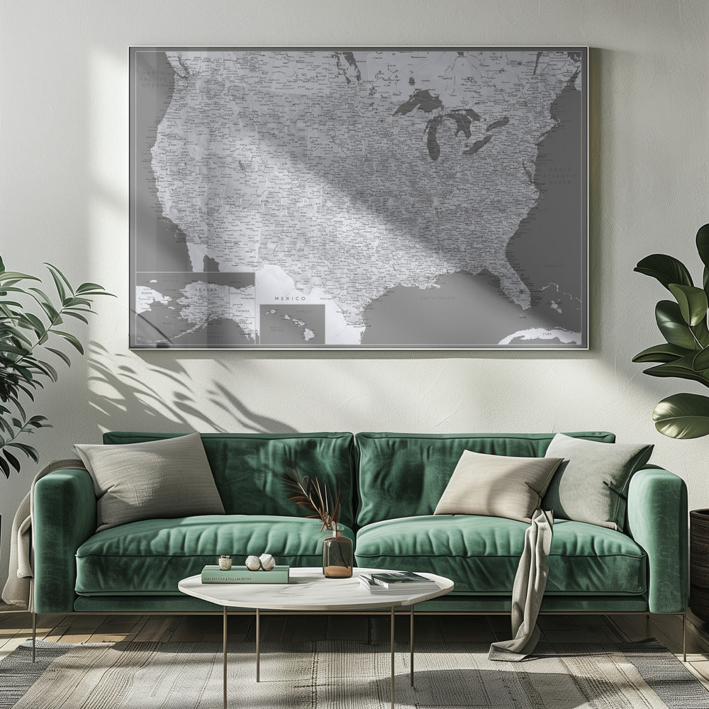 Highly detailed map of the United States, Paolo Poster