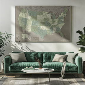 Highly detailed map of the United States, Camo Poster